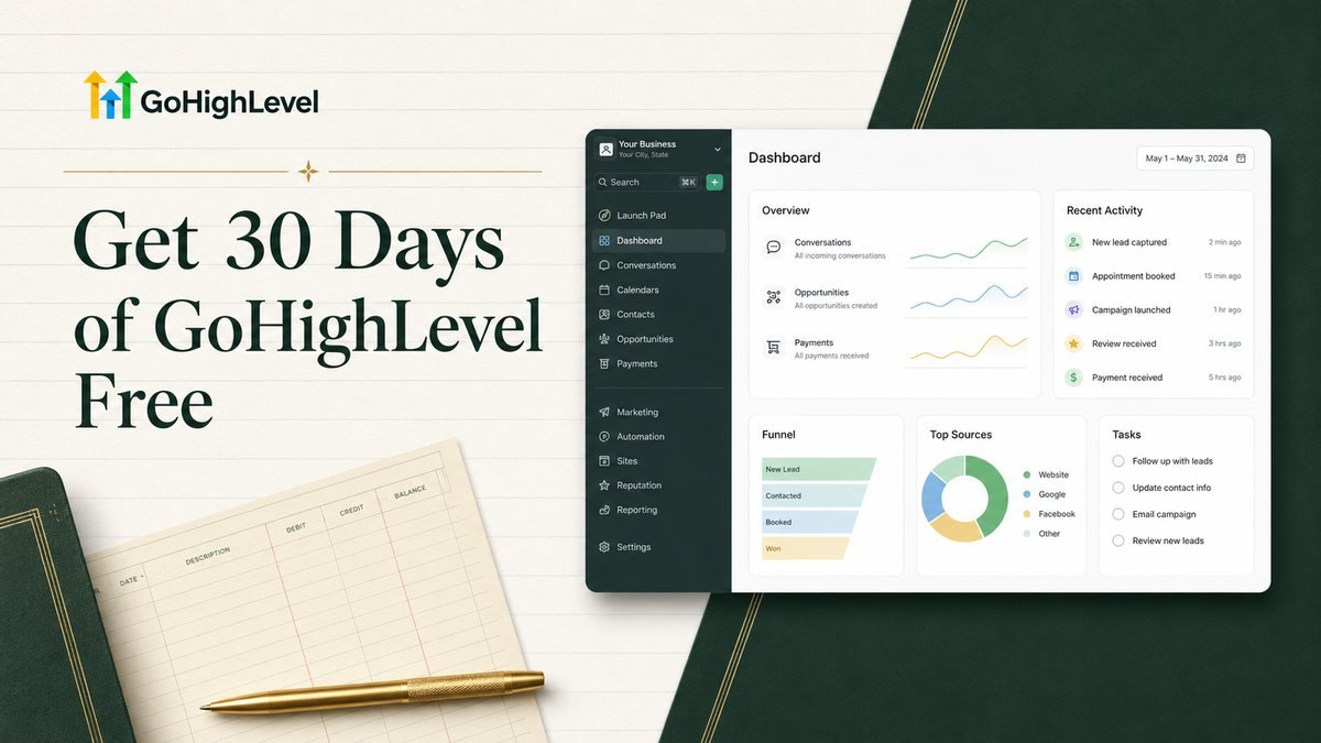 GoHighLevel 30-day free trial — full dashboard access on every plan